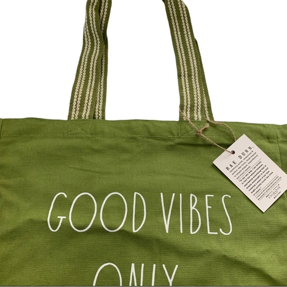**LAST ONE** NWT RAE DUNN Green Color Good Vibes Only Tote Bag - Picture 3 of 7